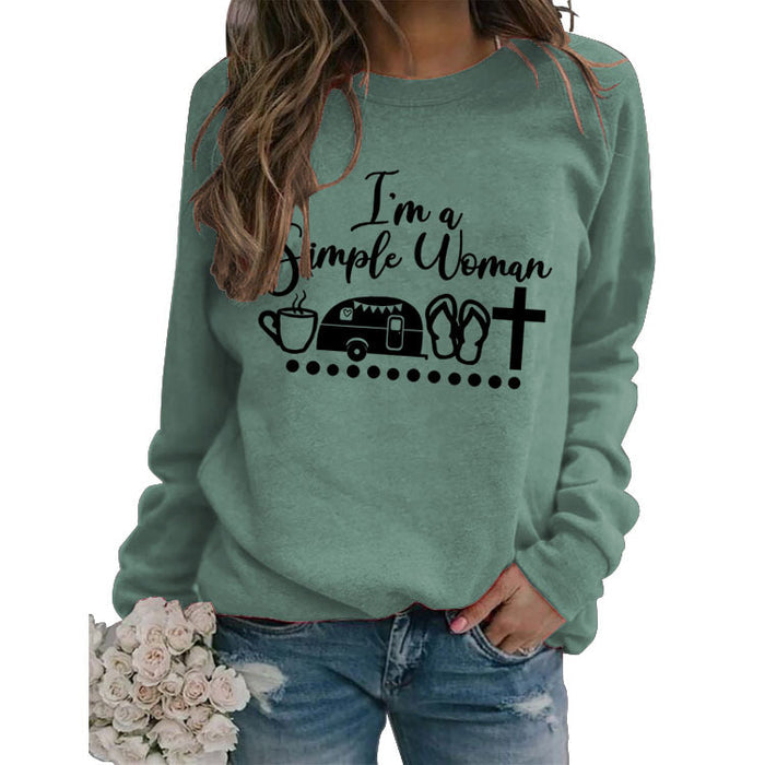 Round Neck Tops Long Sleeve Im A Simple Print Loose Sweatshirt