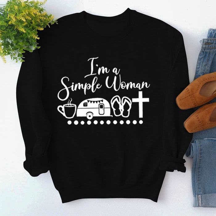 Round Neck Tops Long Sleeve Im A Simple Print Loose Sweatshirt