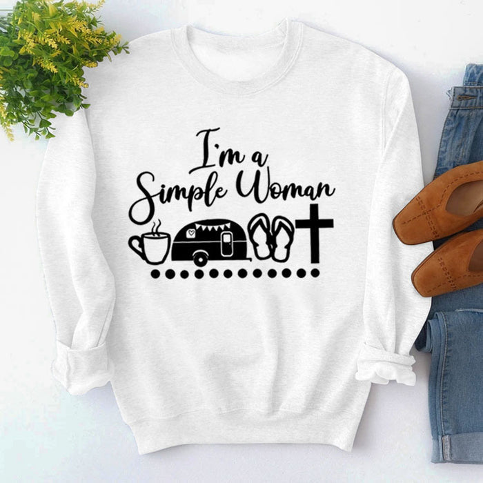 Round Neck Tops Long Sleeve Im A Simple Print Loose Sweatshirt
