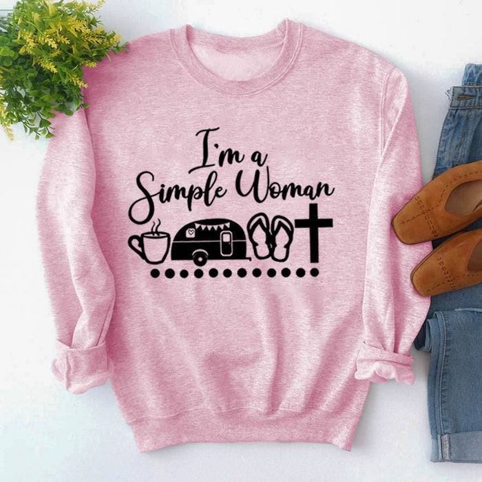 Round Neck Tops Long Sleeve Im A Simple Print Loose Sweatshirt