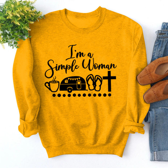 Round Neck Tops Long Sleeve Im A Simple Print Loose Sweatshirt