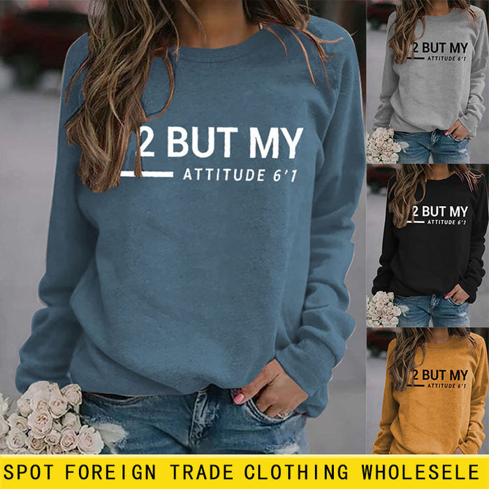 Round Neck Tops Long Sleeve Print Letters Loose Sweatshirt