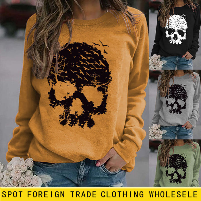 Round Neck Tops Long Sleeve Print Loose Letter Splicing Sweatshirt