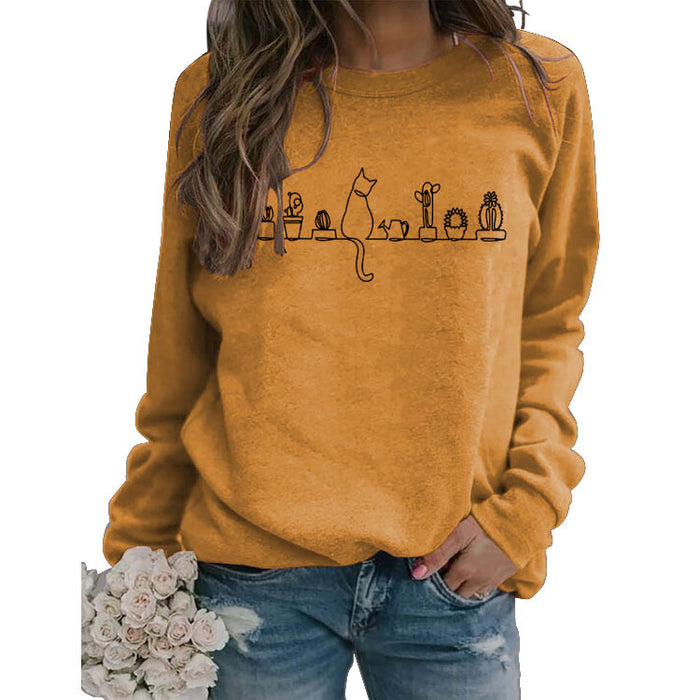 Round Neck Tops Long Sleeve Print Loose Sweatshirt