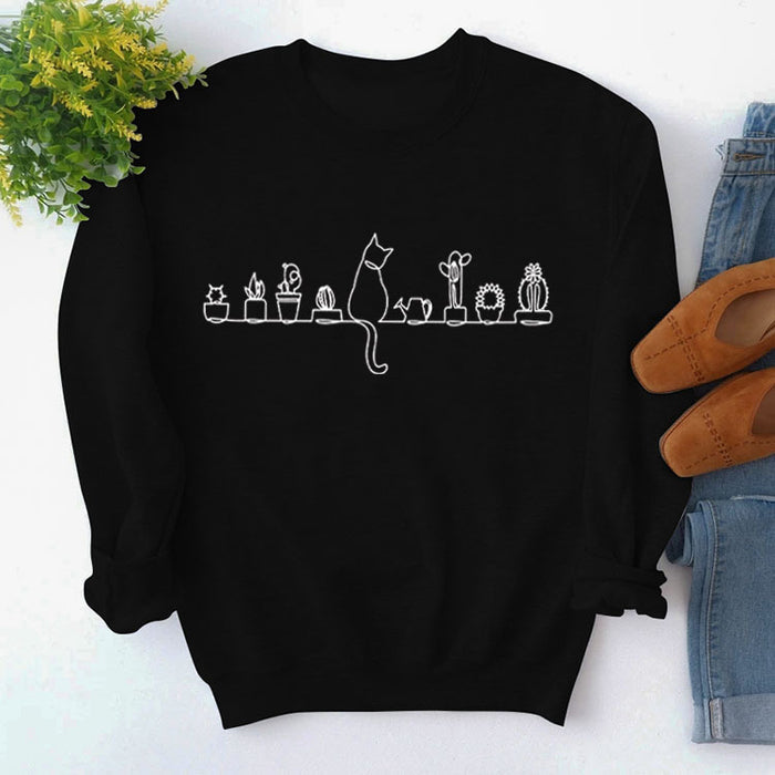 Round Neck Tops Long Sleeve Print Loose Sweatshirt