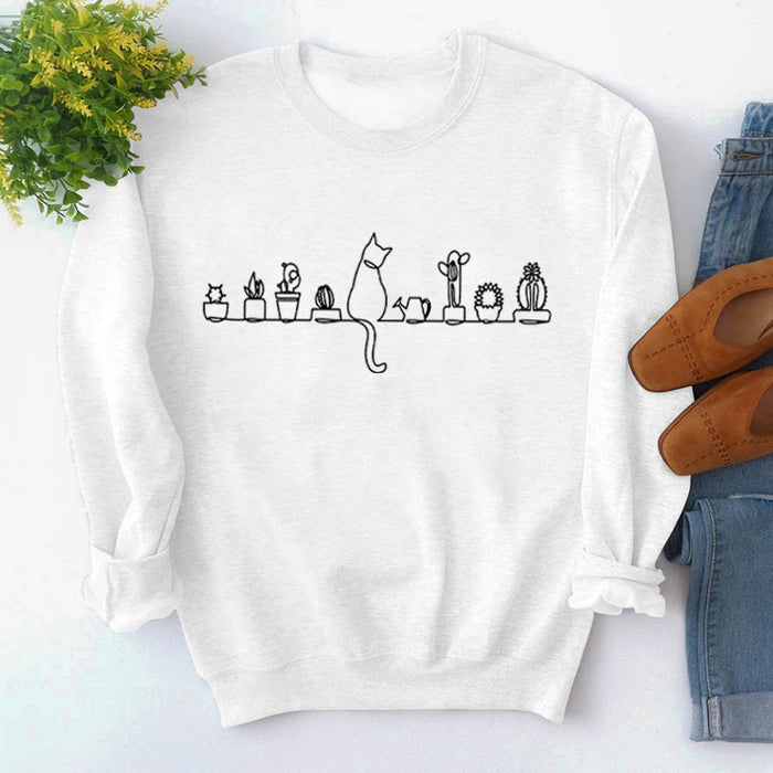 Round Neck Tops Long Sleeve Print Loose Sweatshirt