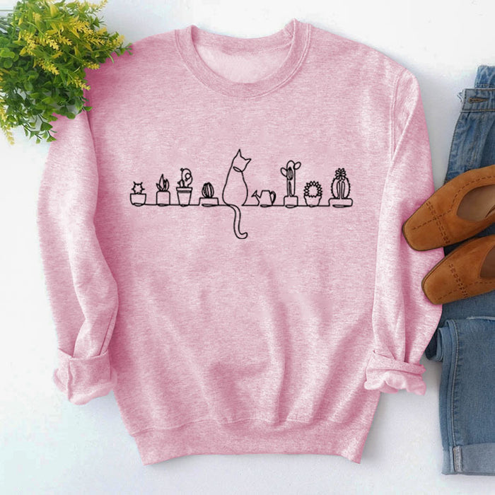 Round Neck Tops Long Sleeve Print Loose Sweatshirt