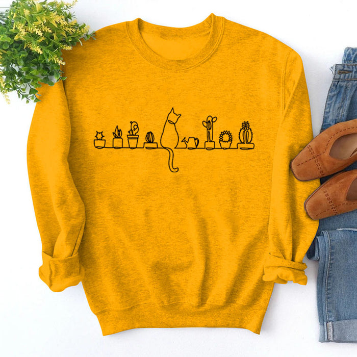 Round Neck Tops Long Sleeve Print Loose Sweatshirt