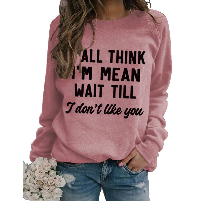 Round Neck Tops Long Sleeve Y'ALL THINK Print Loose Sweatshirt
