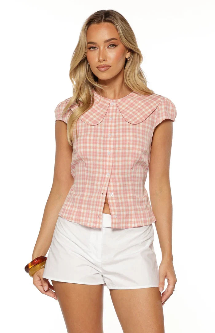 Rumi Pink Plaid Peter Pan Collar Top