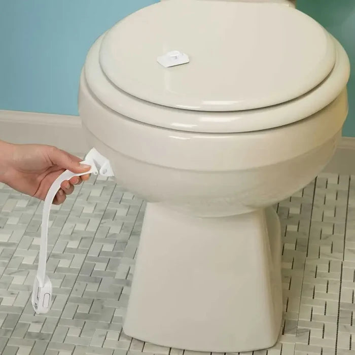 White Toshi Baby grip toilet lock with child safety lock for baby strollers