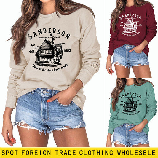 SANDERSON BED Letters Round Neck Bottoming Long-sleeved Women's Sweatshirt