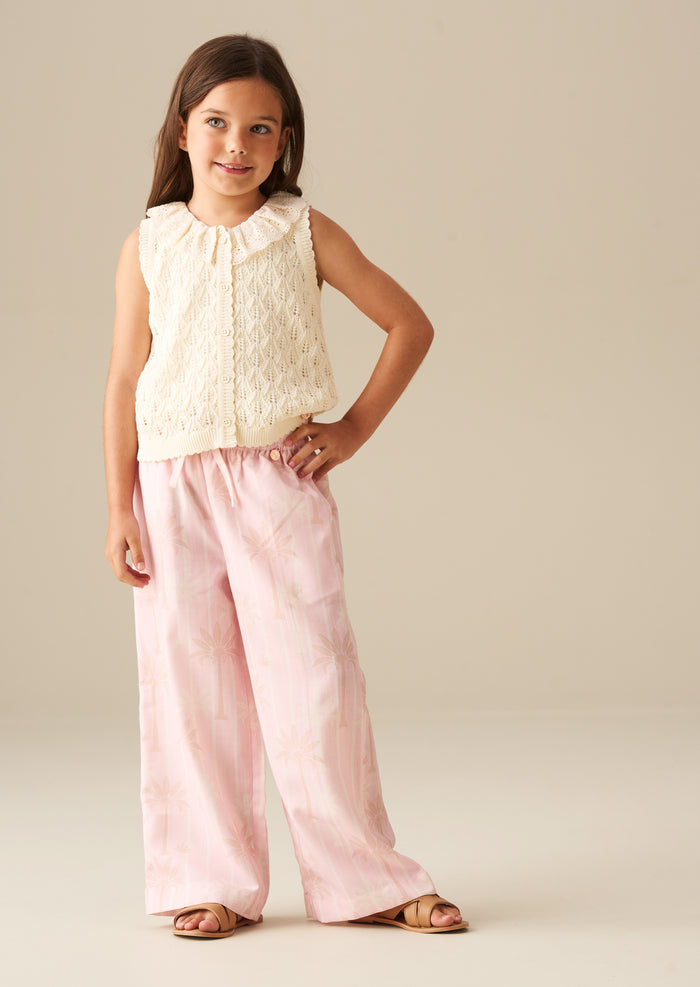 Sarah Pink Palm Print Tie Waist Trousers
