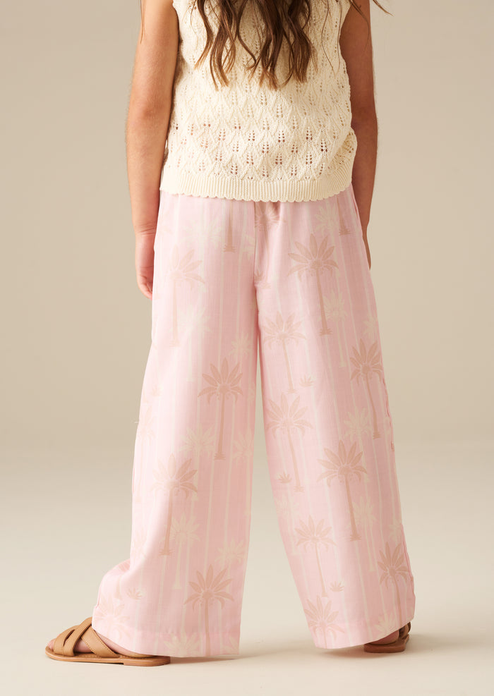 Sarah Pink Palm Print Tie Waist Trousers