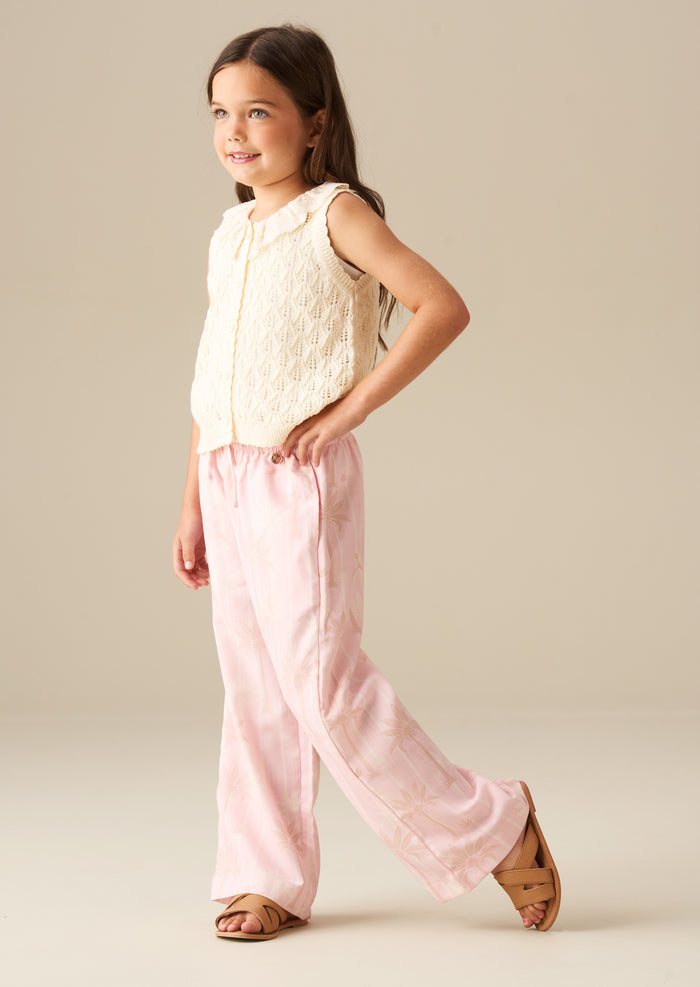 Sarah Pink Palm Print Tie Waist Trousers
