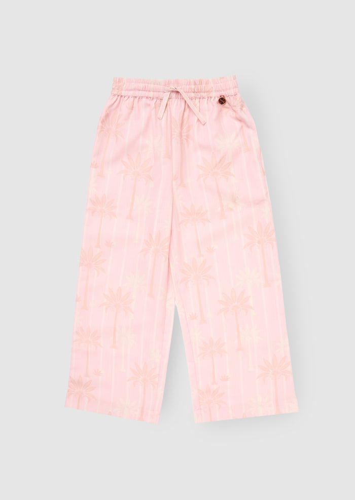 Sarah Pink Palm Print Tie Waist Trousers