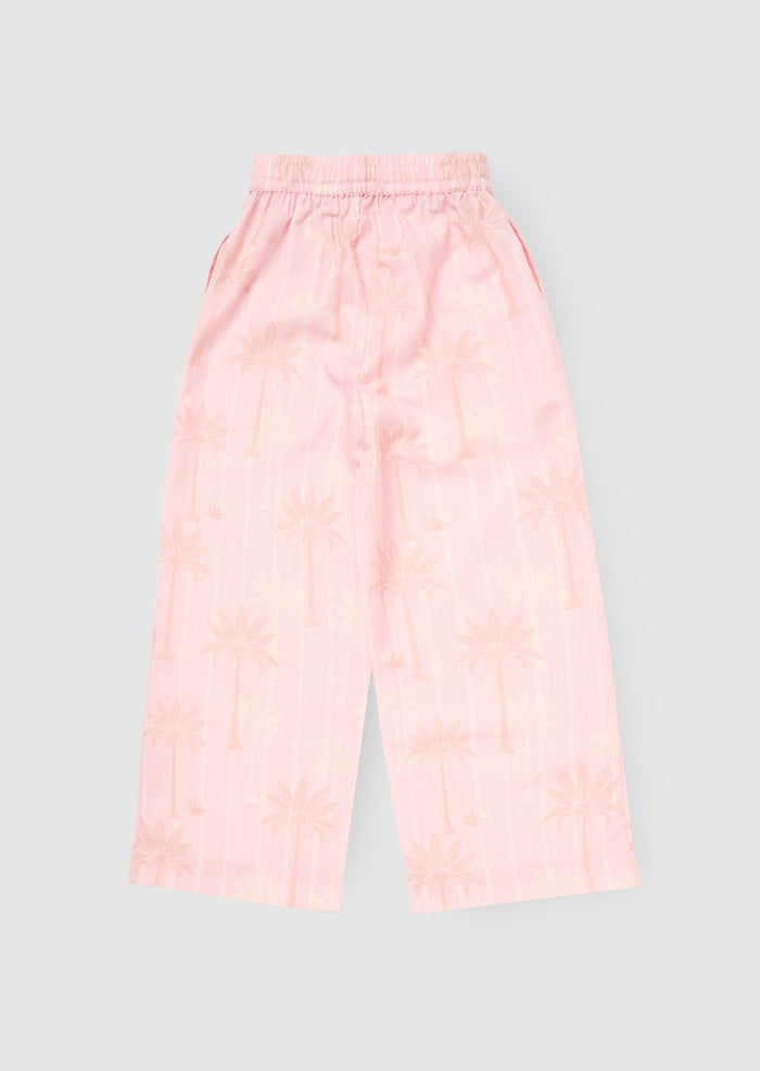 Sarah Pink Palm Print Tie Waist Trousers