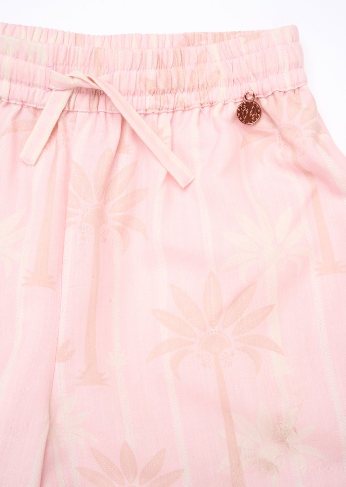 Sarah Pink Palm Print Tie Waist Trousers