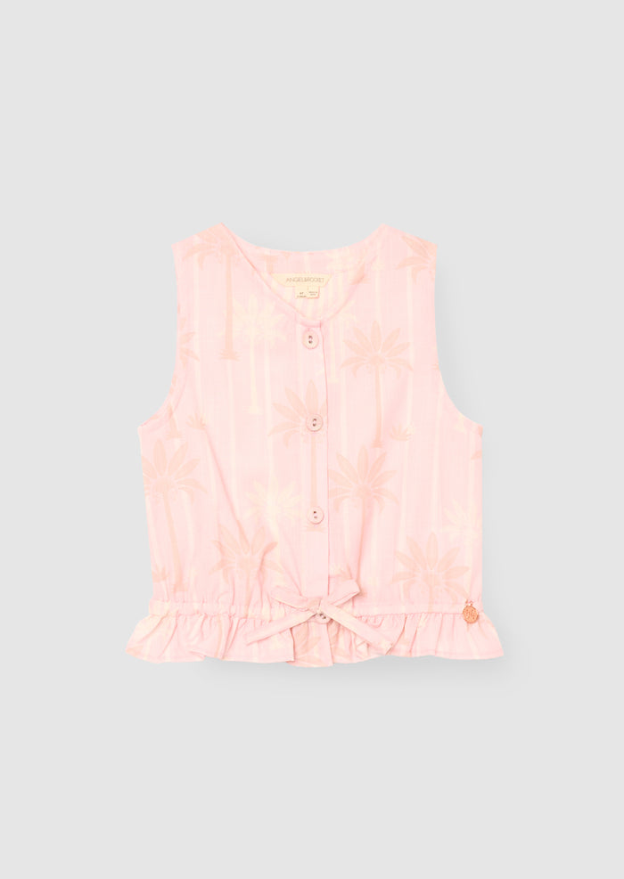 Sarah Pink Palm Print Tie Waist Waistcoat Top