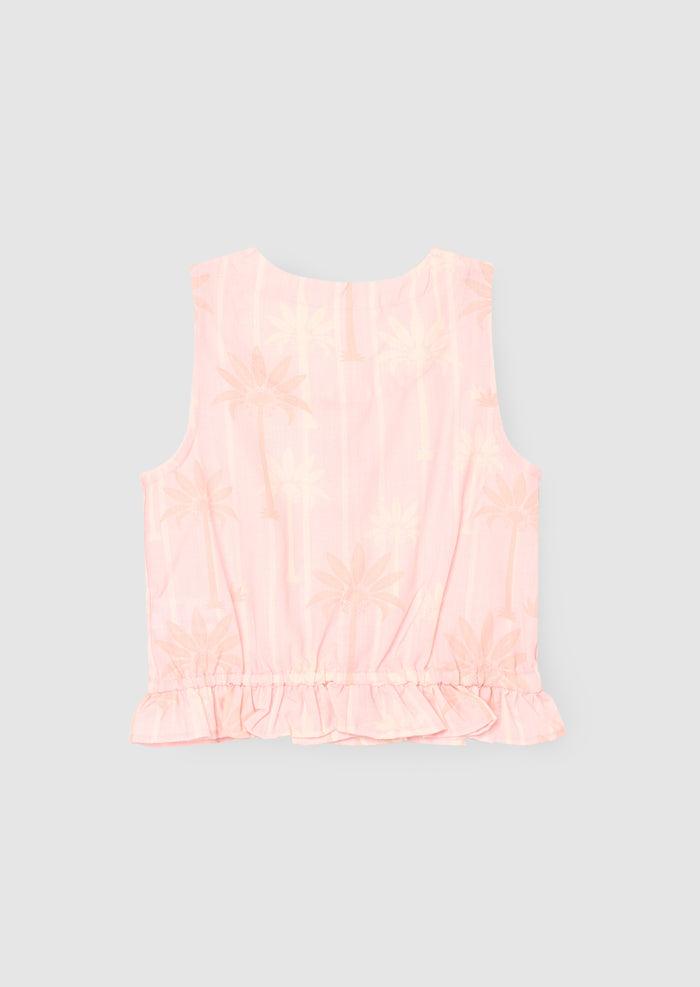 Sarah Pink Palm Print Tie Waist Waistcoat Top