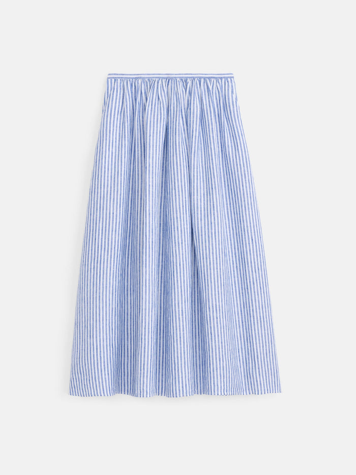 Sarah Striped Skirt in Linen - Ocean / Ivory