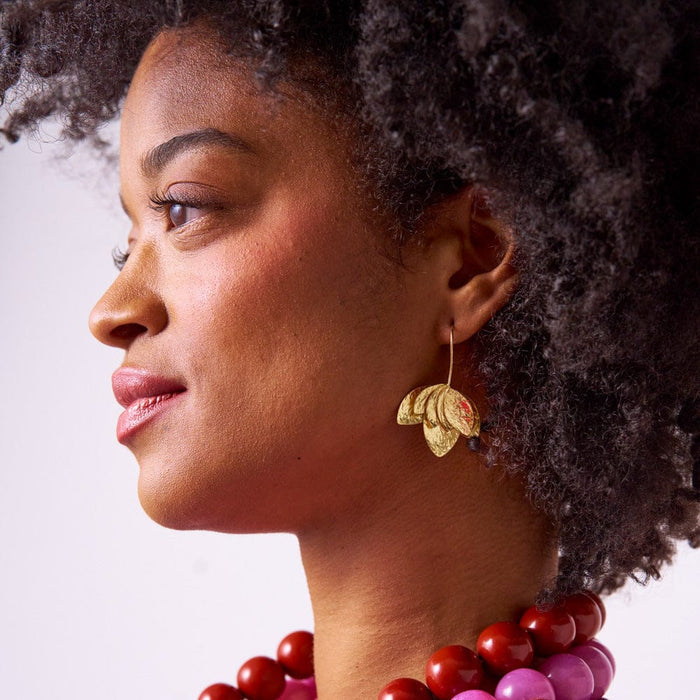 Sasha Layered Flower Threader Earrings Brass Threader