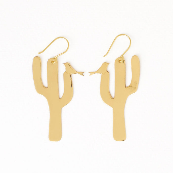Sedona Bird and Cactus Dangle Earrings Brass Dangle
