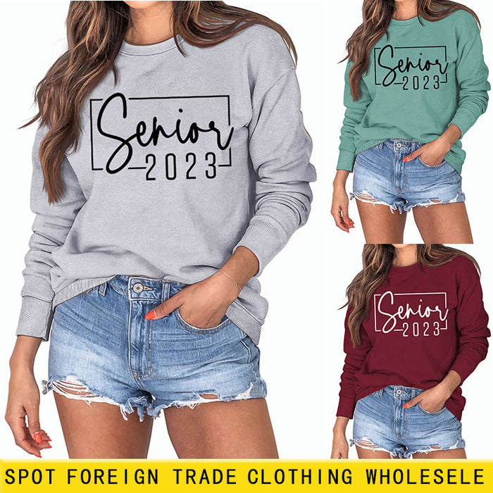 Senior 2023 Letter Loose Autumn and Winter Base New Casual Large Long Sleeve Sweater