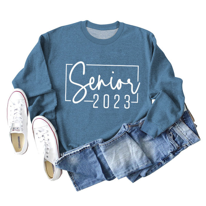Blue sweater (white font) / S