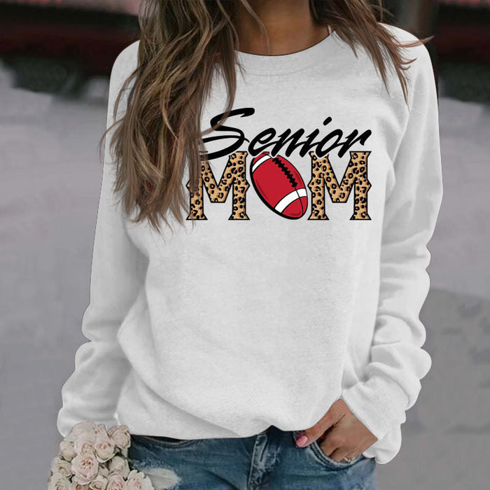 Senior Mom Leopard Print Football Print Long Sleeve Oversize Sweater