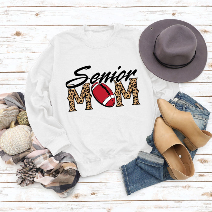 Senior Mom Leopard Print Football Print Long Sleeve Oversize Sweater