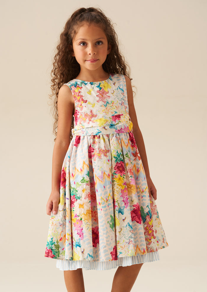 Seren Print Stripe Sash Waist Dress