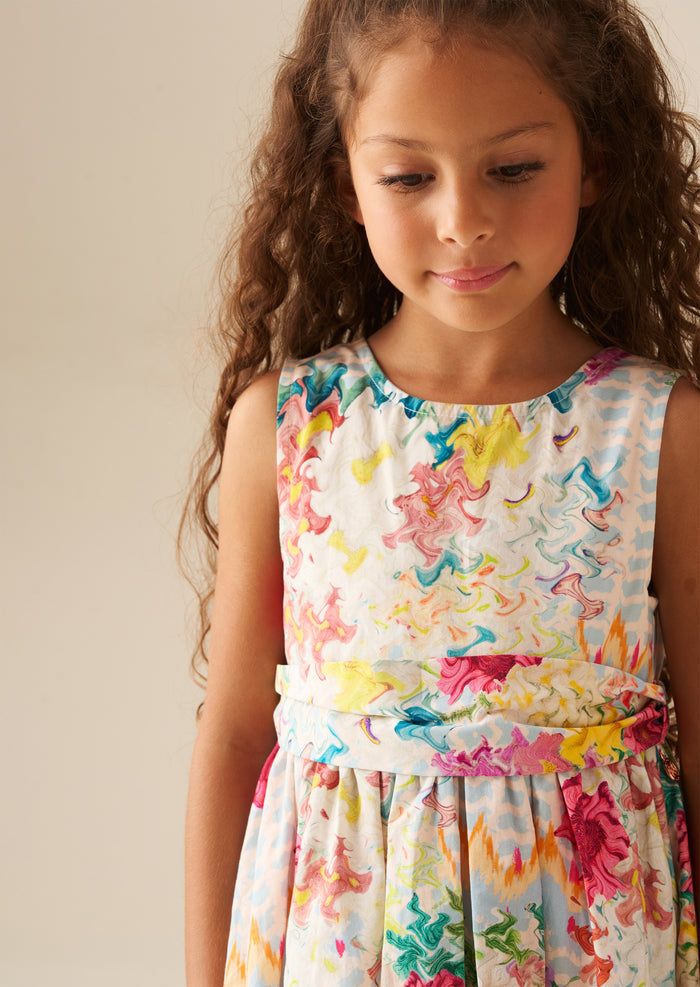 Seren Print Stripe Sash Waist Dress