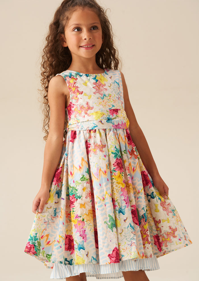 Seren Print Stripe Sash Waist Dress