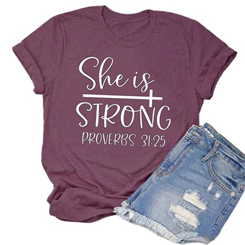 She is Strong T-Shirt for Women Inspirational Shirt Proverbs 31:25 Shirt