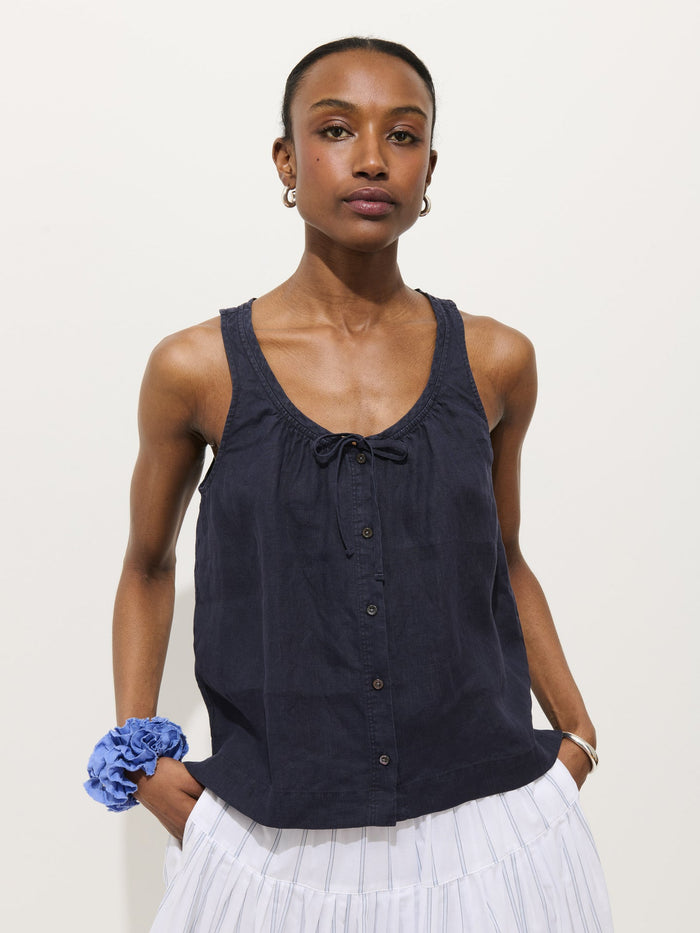 Sidney Tank in Linen - Dark Navy