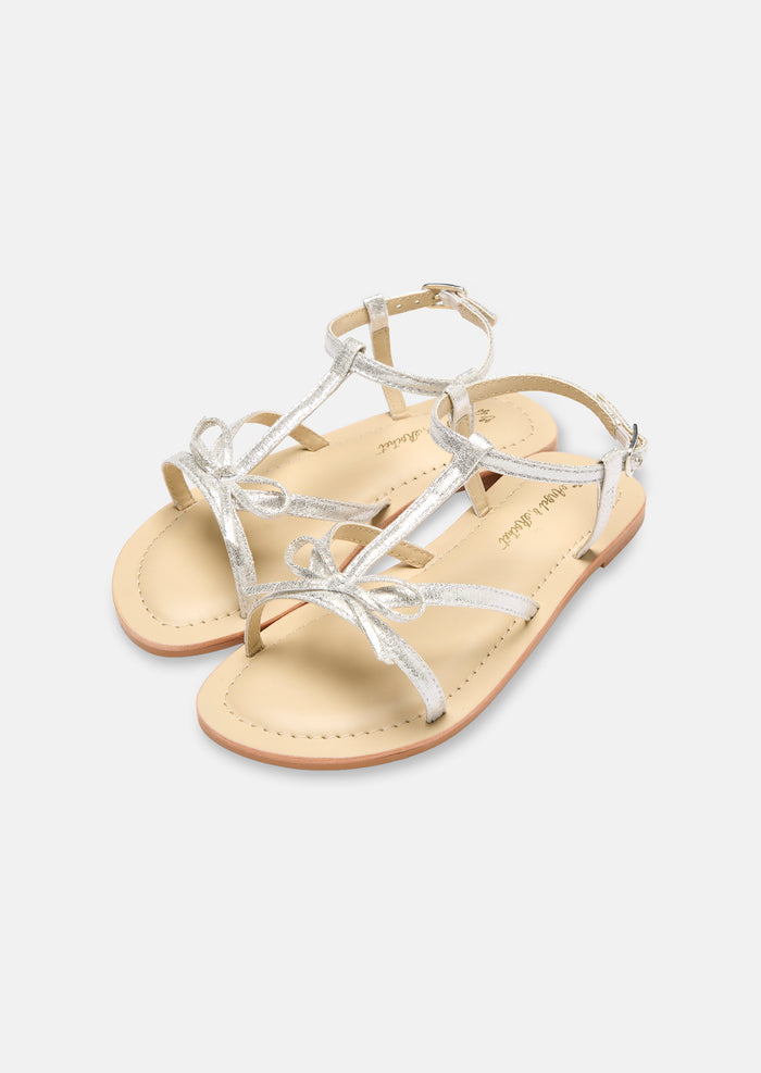 Silver Bow Strap Sandals