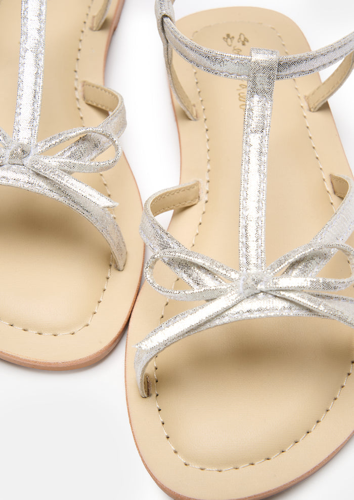 Silver Bow Strap Sandals
