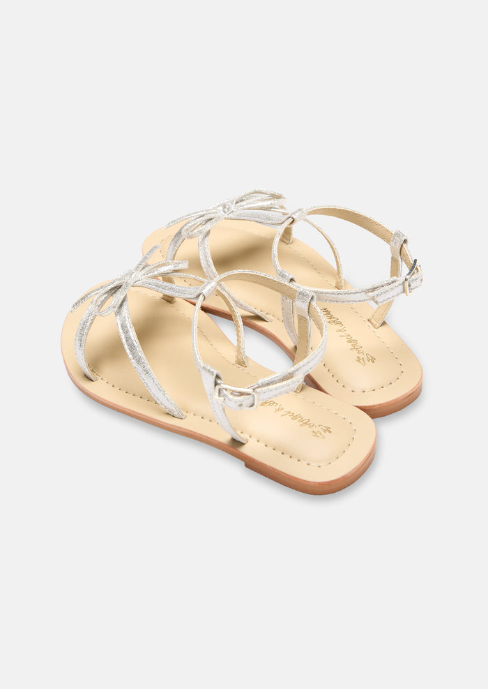 Silver Bow Strap Sandals