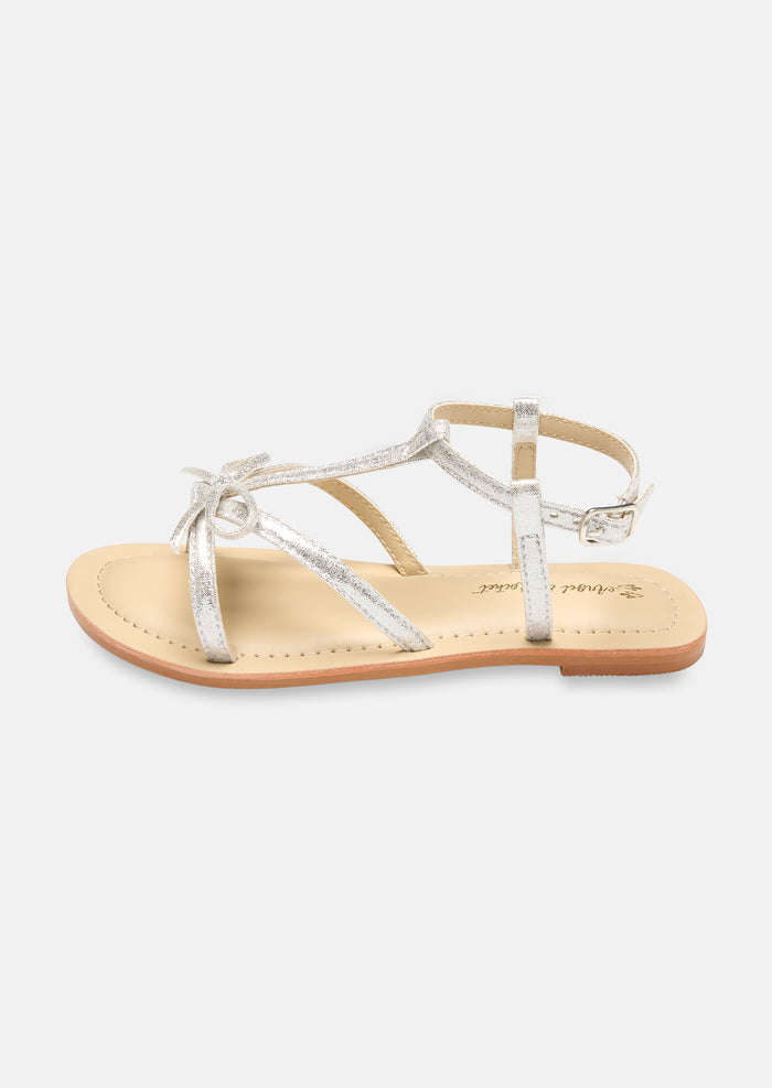 Silver Bow Strap Sandals