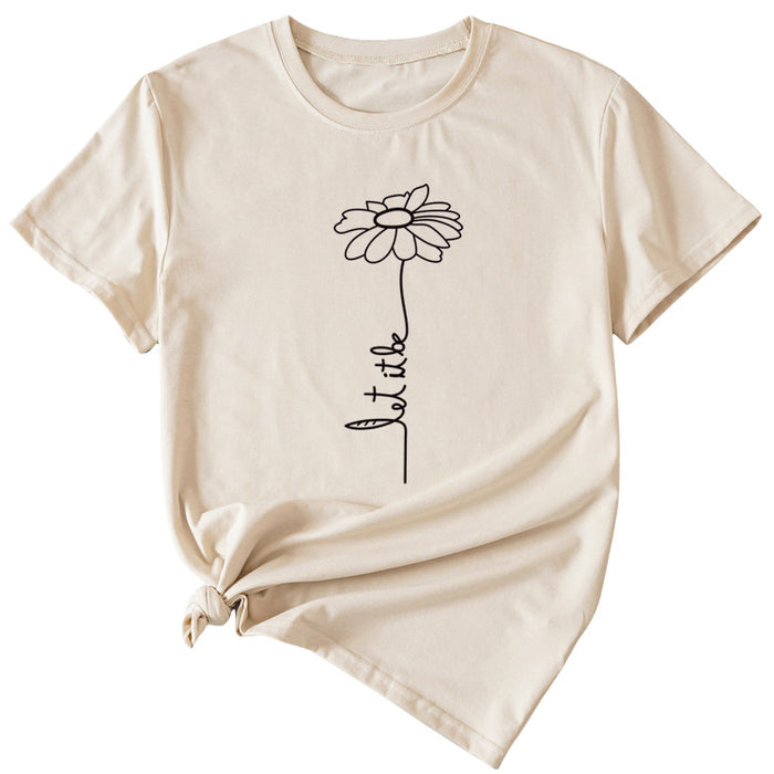 Simple Flower PaT-ShirtT-Shirtern LeT-Shirt IT-Shirt Be Casual ShorT-Shirt-sleeved Female T-Shirt