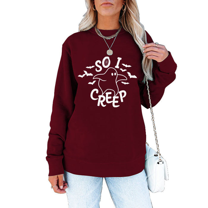 Simple Loose Top Long Sleeve SO I CREEP Printed Pullover Sweater