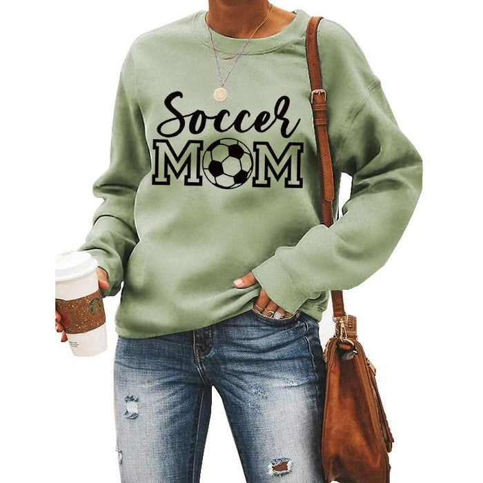 Simple Pullover Round Neck Top Long Sleeve Soccer Mom Printed Loose Sweater