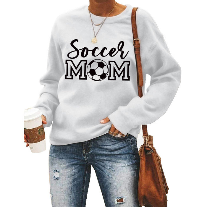 Simple Pullover Round Neck Top Long Sleeve Soccer Mom Printed Loose Sweater