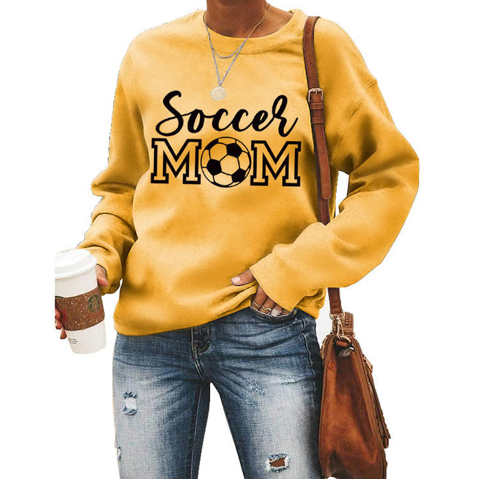Simple Pullover Round Neck Top Long Sleeve Soccer Mom Printed Loose Sweater