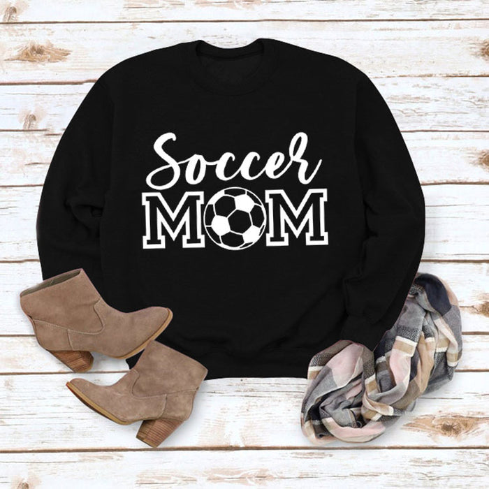 Simple Pullover Round Neck Top Long Sleeve Soccer Mom Printed Loose Sweater
