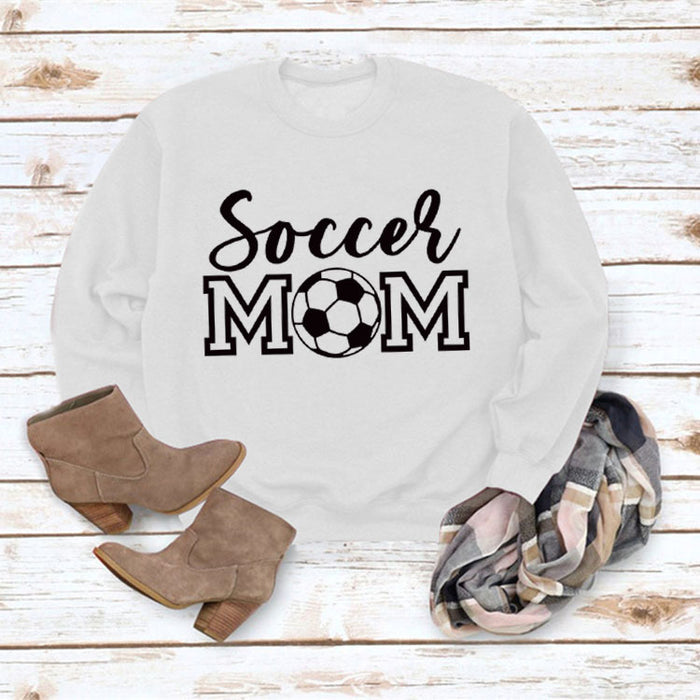 Simple Pullover Round Neck Top Long Sleeve Soccer Mom Printed Loose Sweater