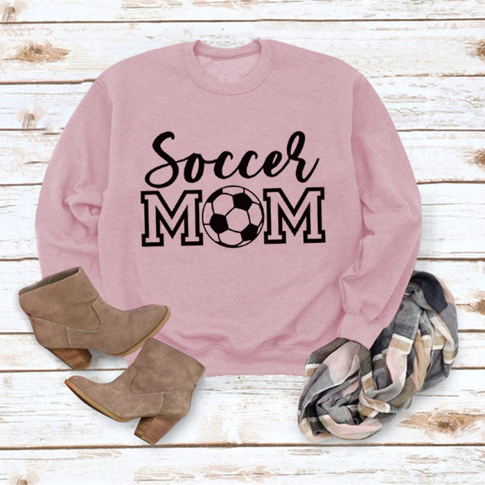 Simple Pullover Round Neck Top Long Sleeve Soccer Mom Printed Loose Sweater