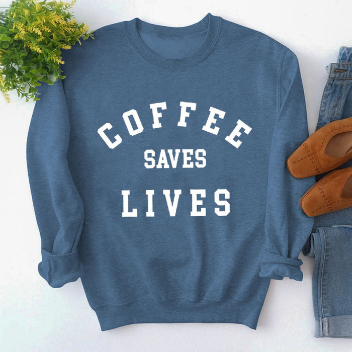 Blue sweater (white font) / S