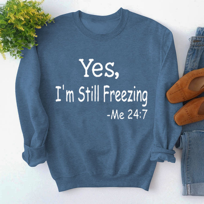 Blue sweater (white font) / S